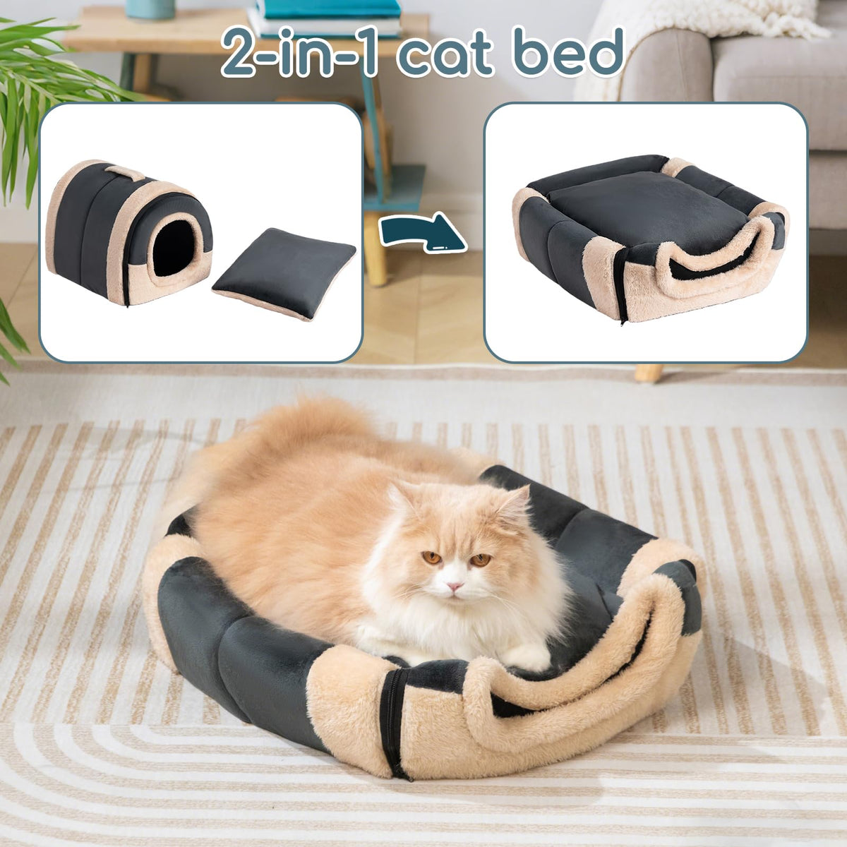Cat Bed Cave for Indoor Cats for Pets up to 20 lbs (Dark Gray Arched Cave)