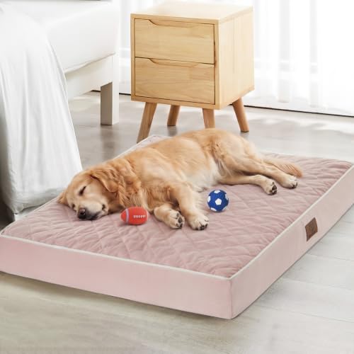 Orthopedic Waterproof XL Dog Bed for Crate Cozy Sleep (Pink / 41"L x 27"W x 4"Th)