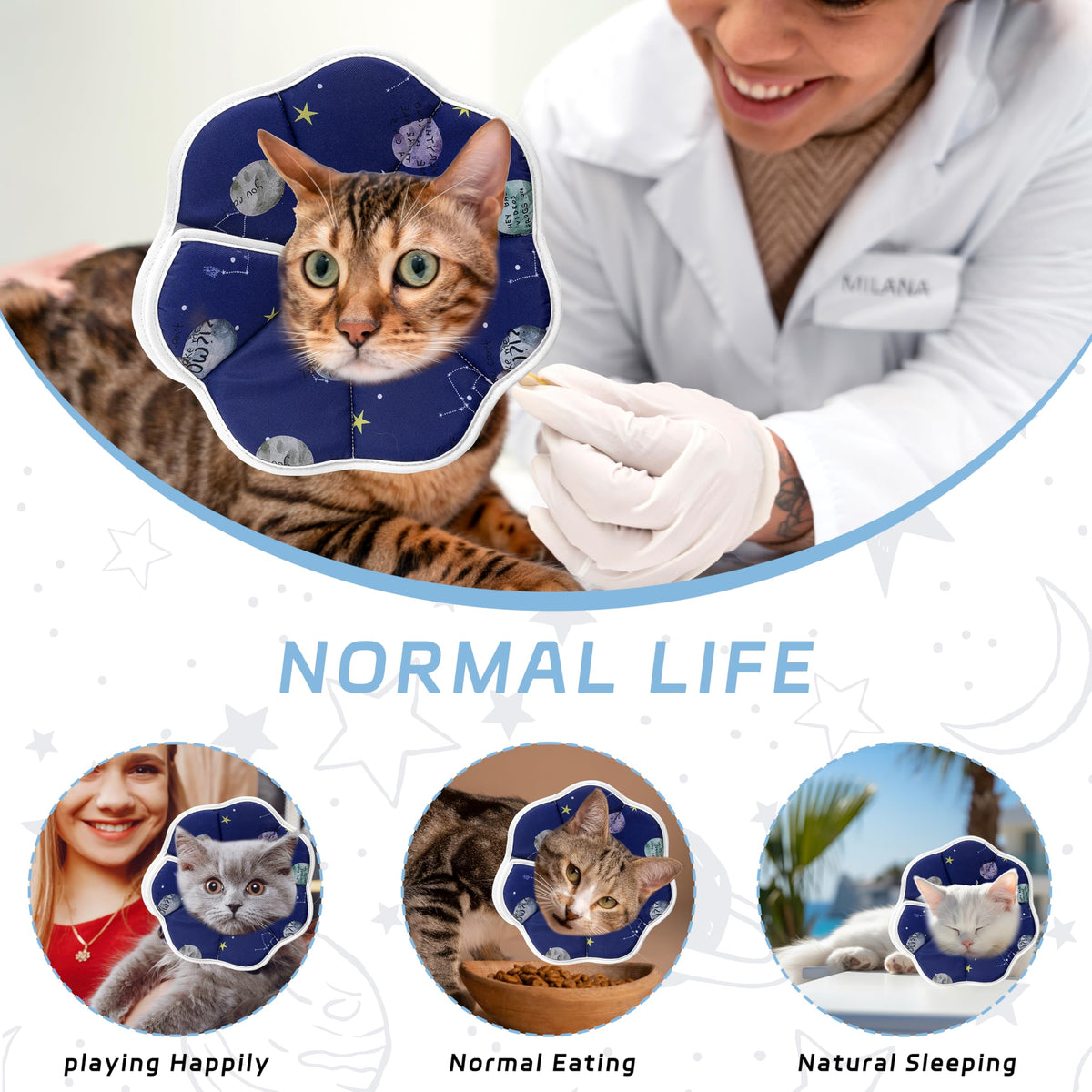 Soft Adjustable Cat Cone Collar (Blue / Medium)