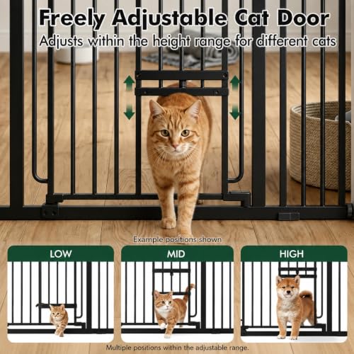 Pet Gate with Cat Door (Matte Black / 29.5-42.5"Wide,30"Tall)