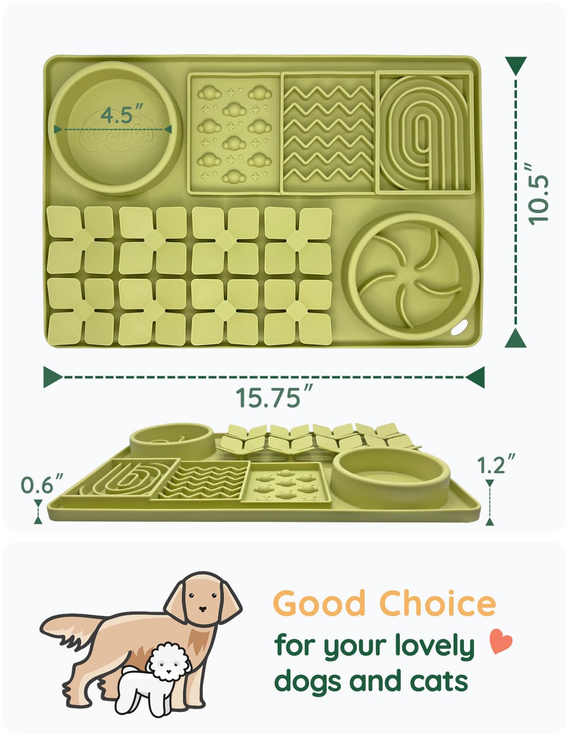 Slow Feeder Bowl for Dogs and Cats (Green)