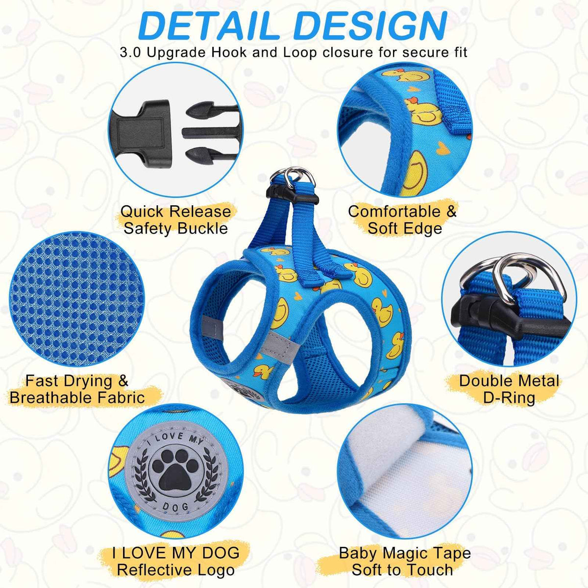 Dog Harness Medium Sized and Leash Set (Medium(Chest Girth 16" - 18") / Duck Blue)