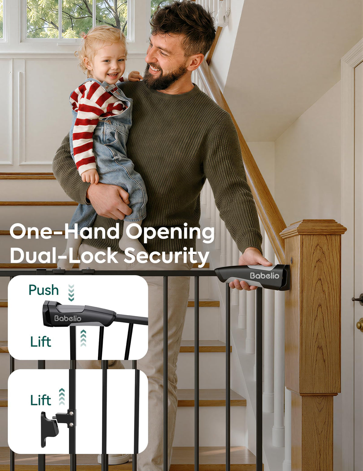Baby Gate for Stairs (Black / 28" H, 29-49" W-Wide)