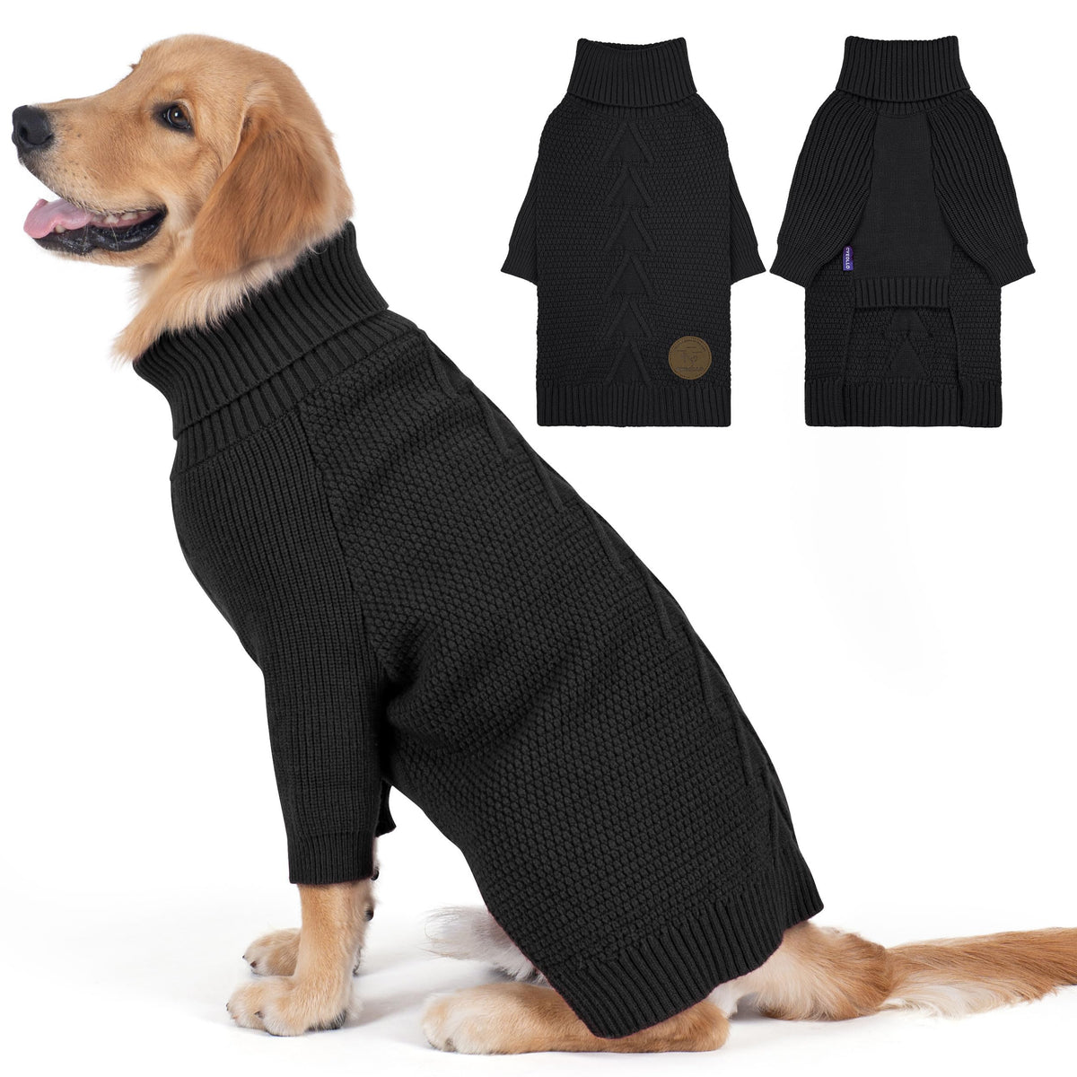 Dog Sweater Long Sleeve Warm Knit Sweaters for Large Dogs Boy Girl (Black / XXX-Large)