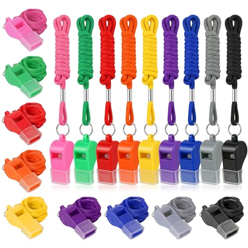 Colorful Plastic Whistles with Lanyard & Cover (18 PCS)
