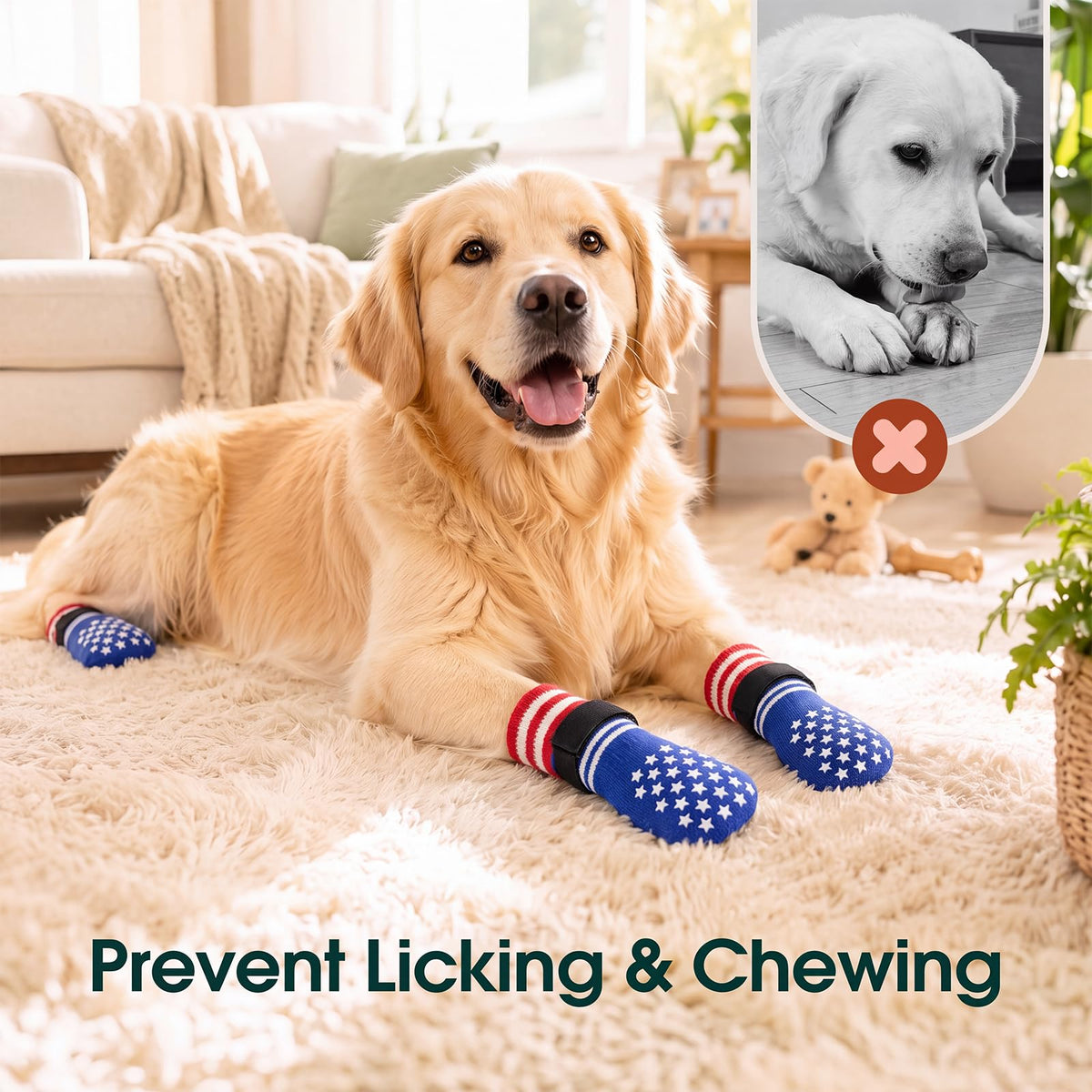 2 Pairs Anti Slip Dog Socks with Grips (L(paw width: 2.79") / Blue)
