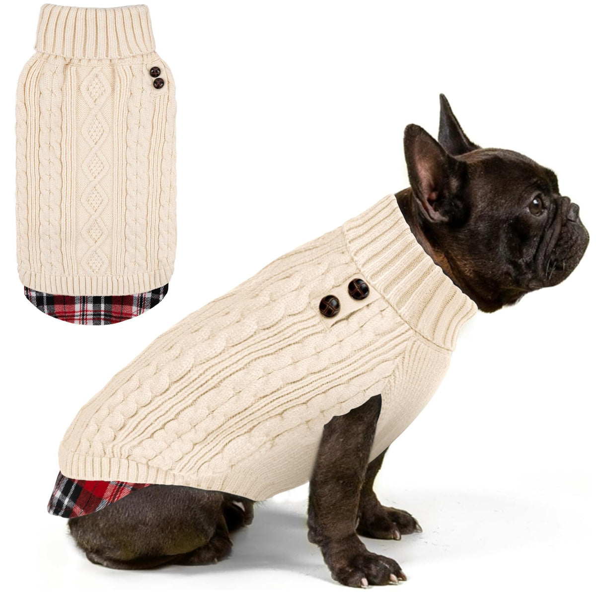 Dog Sweater for Small Medium Dogs Turtleneck Thick Knit Pullover (X-Large (19-27lbs) / 3# Beige)