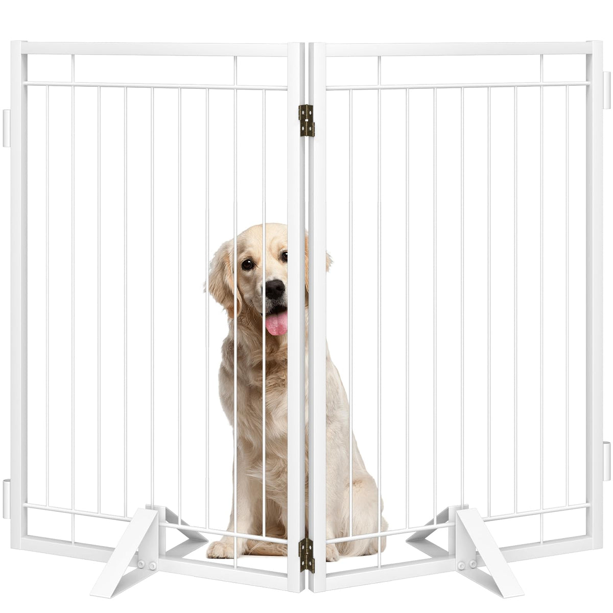 Full Metal Freestanding Dog Gate for Indoor & Outdoor (White / 【2 Panels】40"W×32"H)