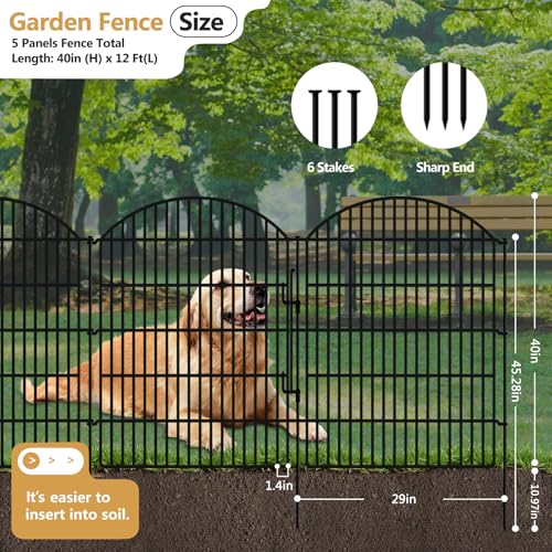 5 Panels Garden Fence Animal Barrier with Lock (40in(H) X 12ft(L))