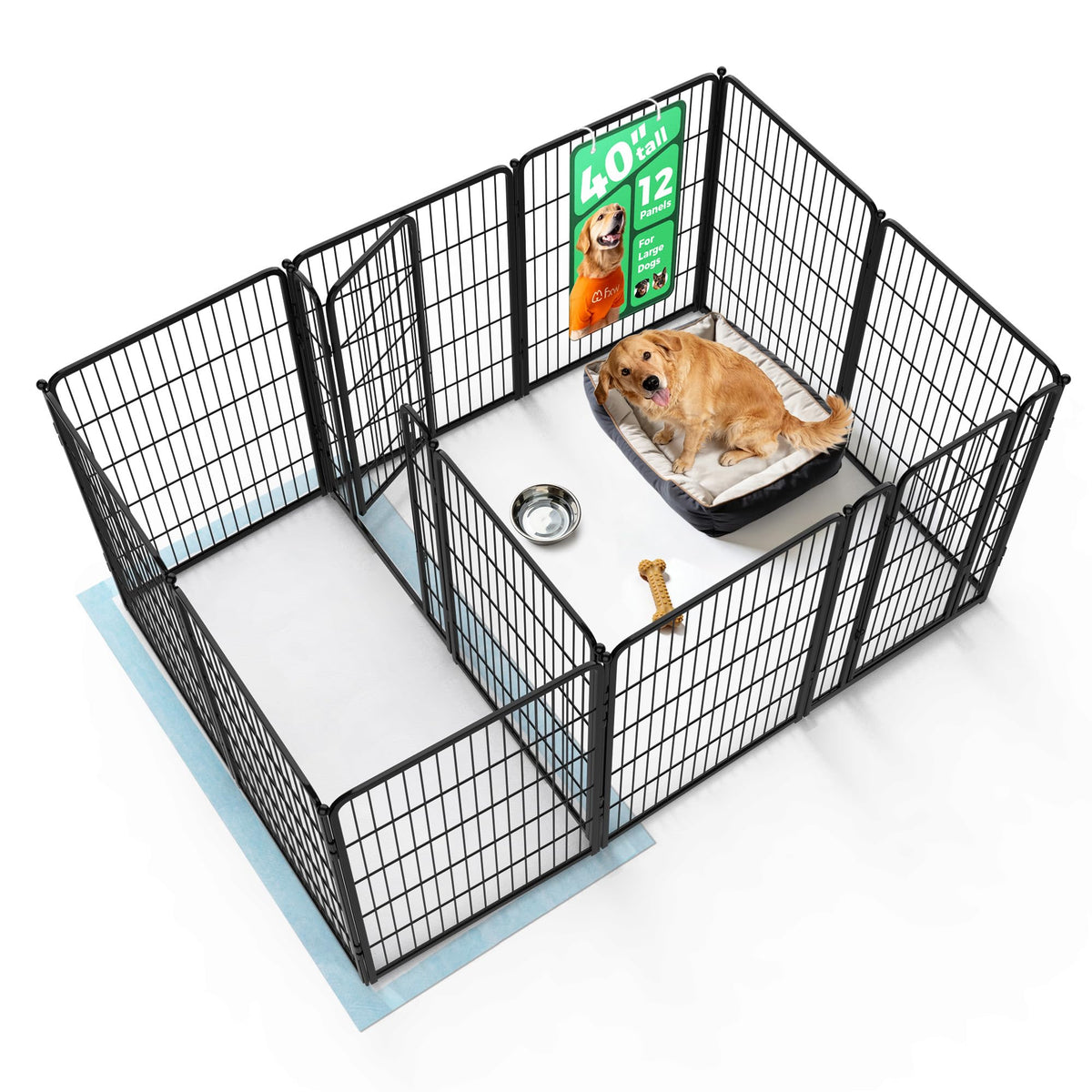 Homeplus Indoor Dog Playpen with Divider Connectors (Black / 40"H)
