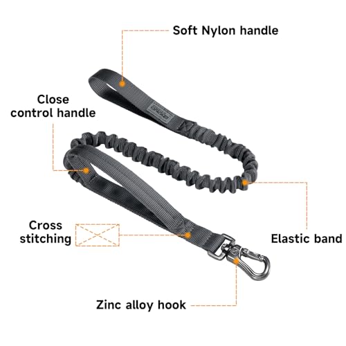 Military Nylon Bungee Dog Leash Elastic Leads (Grey)