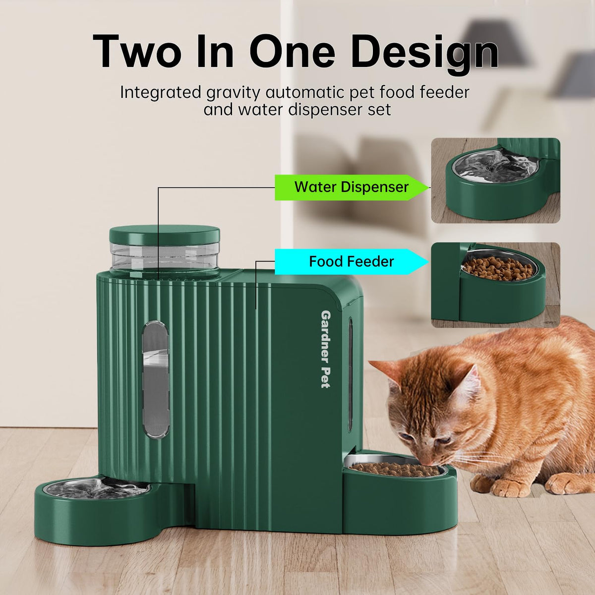 Gravity Automatic Cat Feeder (Large (0.8 Gallon x 2) / Green)