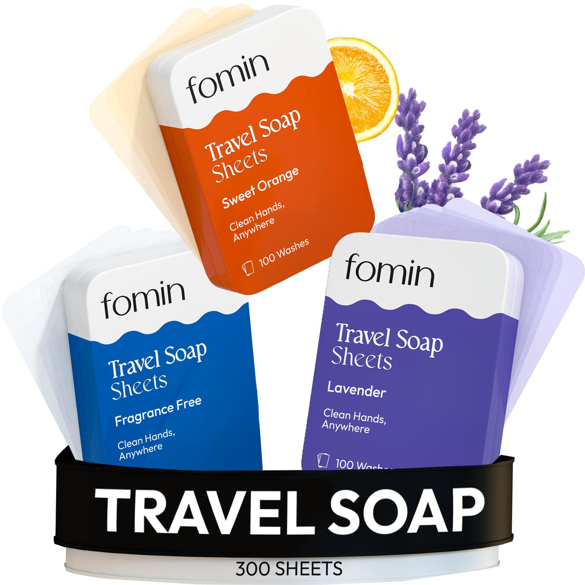 Paper Soap Sheets Tin for Traveling (Variety Pack-003 (Unscented, Orange, Lavender))