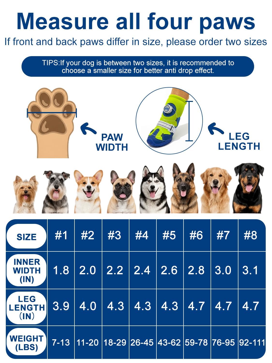 Dog Shoes Tension Knob (BLUE / 6# (Insole Width 2.8″)for 59~78lbs)