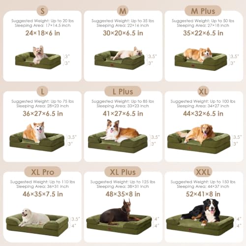 Orthopedic XXL Dog Bed (Olive Green / 46.0"l X 35.0"w X 7.5"th)