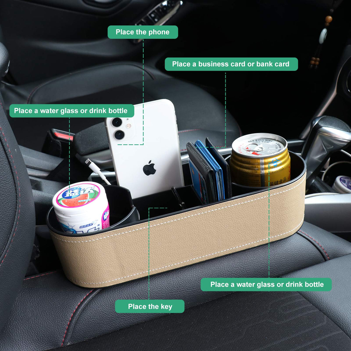 Car Seat Gap Filler Organizer with Cup Holder (UGBD-Beige)