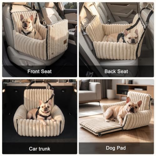 6-in-1 Dog Car Seat for Small/Medium Dogs up to 23 lbs, Brown (Brown)