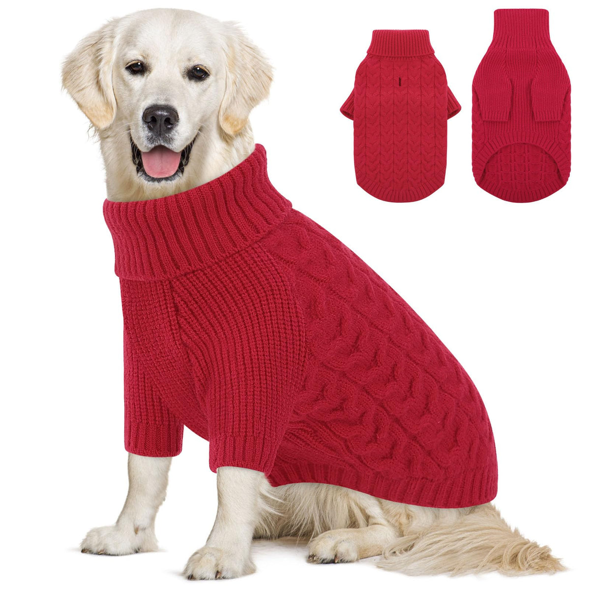 Red Dog Christmas Sweater Warm Soft Cable Knit Dog Sweater (X-Large / Red)
