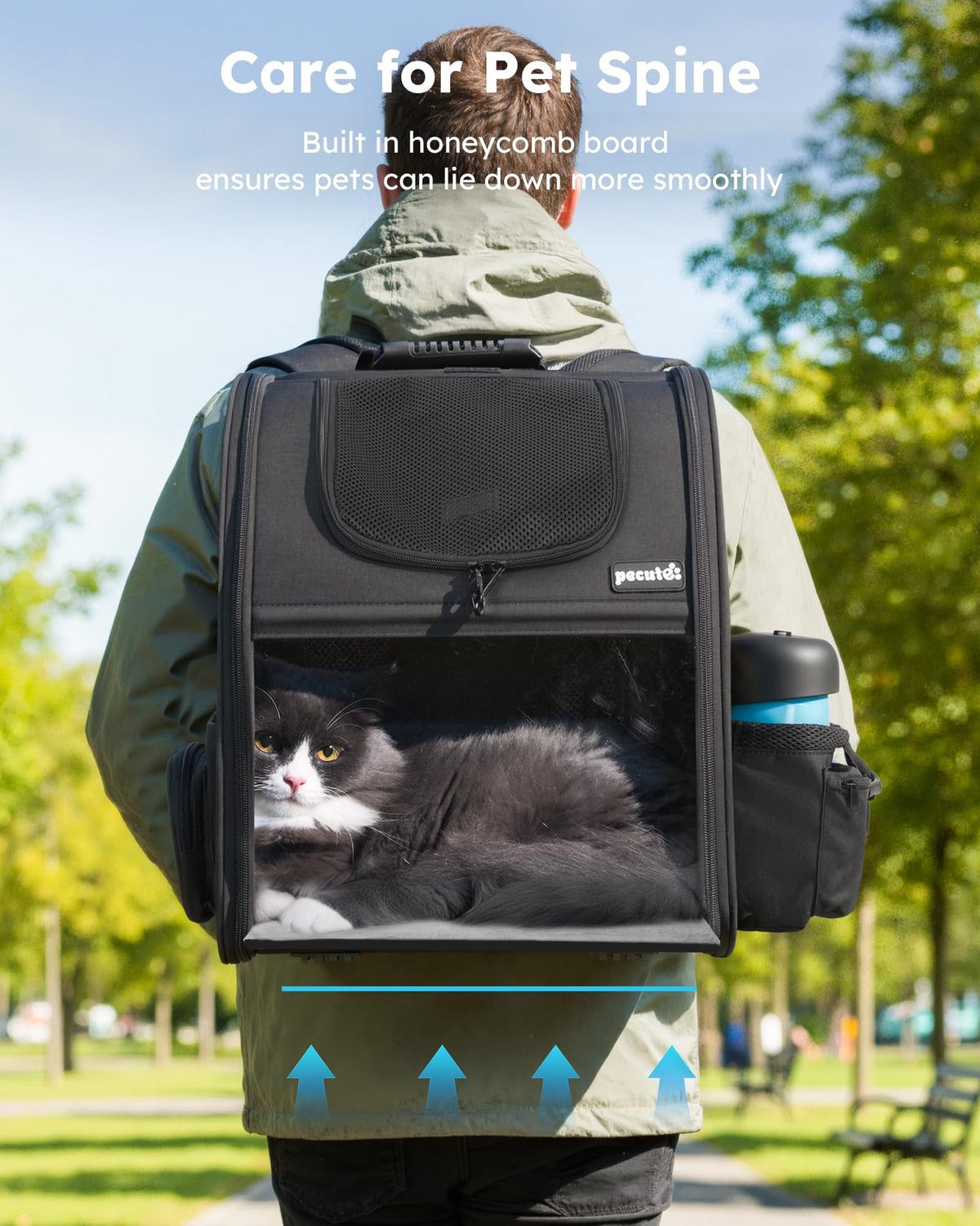 Cat Backpack Expandable (Black / 12.6"L x 10.2"W x 16.5"H)