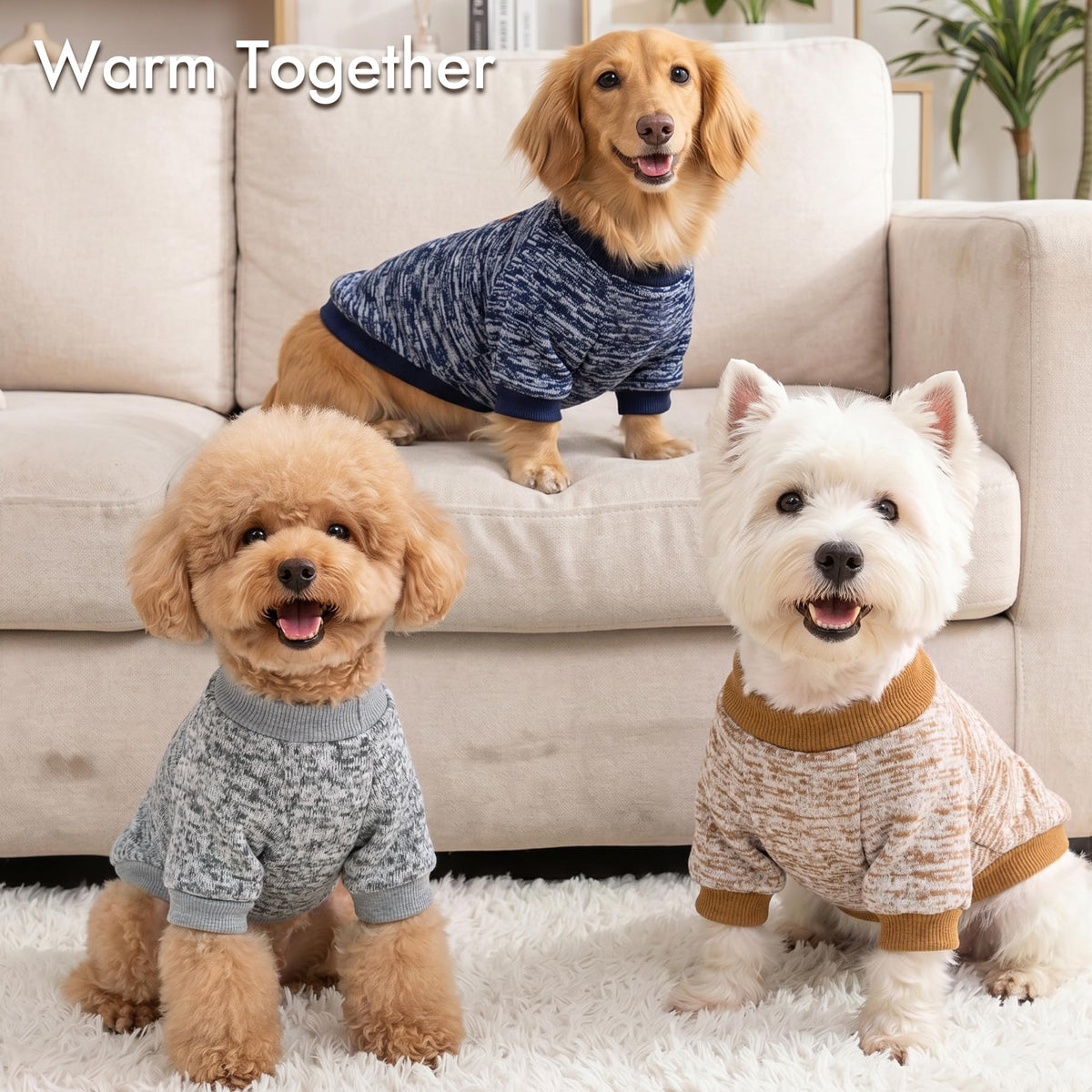 3 Pack Dog Sweaters for Small Dogs Girl Boy Winter Fleece Clothes Warm Soft Dog Sweatshirt Outfit for Dogs Cats Pet Apparel (Khaki+Gray+Navy Blue / XXS (Back: 7.8", Chest: 11.8", 2.2-3.5 lbs))