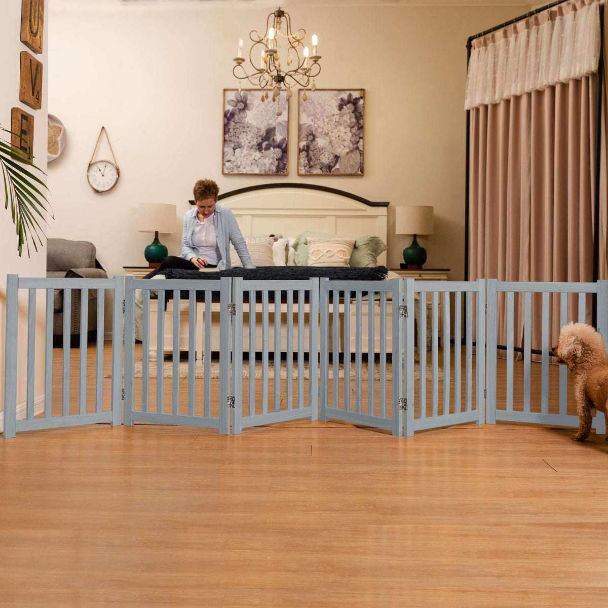 Wooden Free Standing Dog Gate 120" W x 24" H (Gray / 120"W x 24"H)