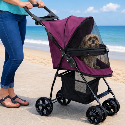 No Zip Happy Trails Lite Pet Stroller (Dark Cranberry)