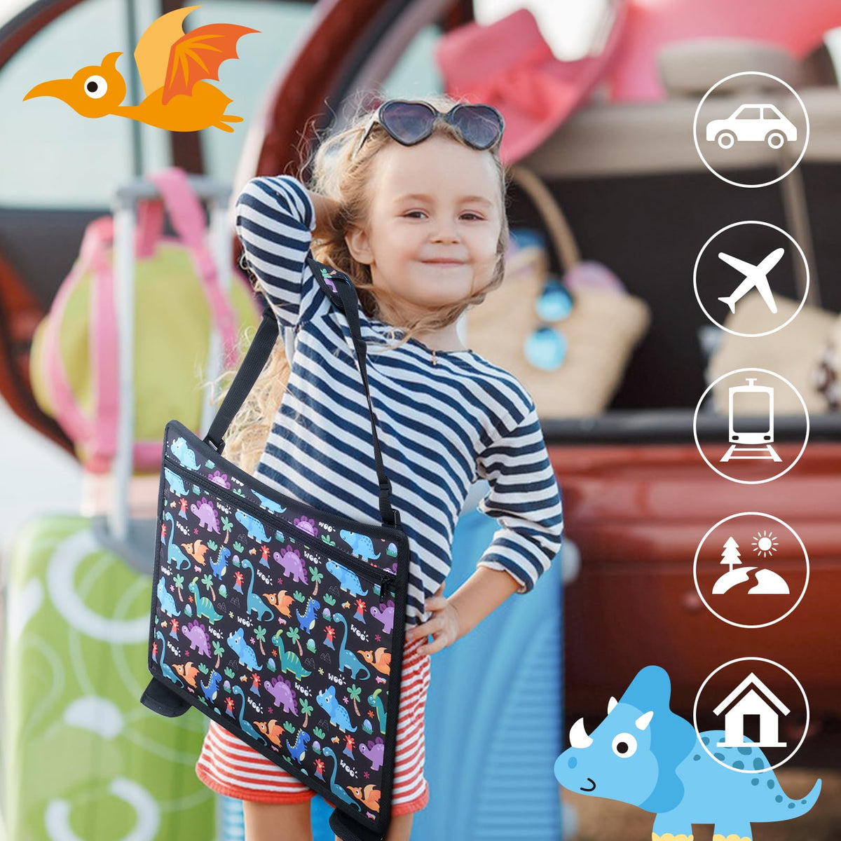 Kids Travel Tray for Toddler Car Seat (Dinosaur)