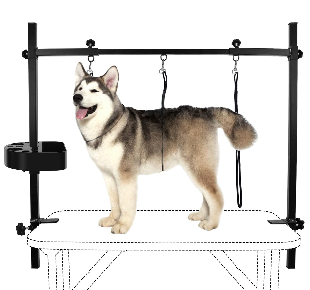 H Shape Pet Grooming Table Arm with Grooming Hammock Tool Holder Noose and Clamp for Dogs and Cats Heavy Duty Aluminum Alloy Frame with 35.4” Adjustable Height and 36.2” ~ 50” Adjustable Width