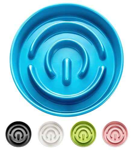 Ceramic Slow Feeder Dog Bowls (Blue / 8 Inches)