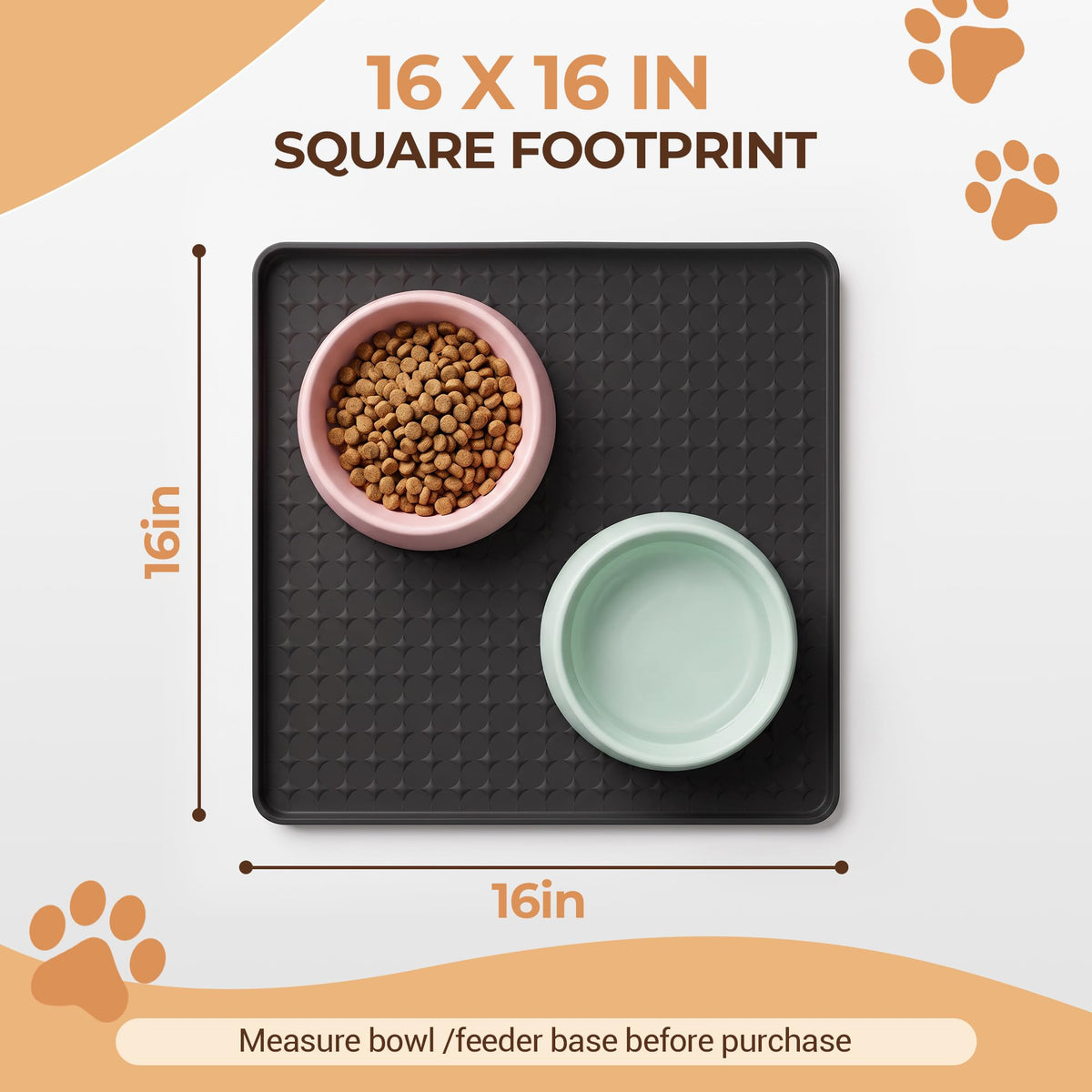 16 x 16 in Small Silicone Pet Food Mat for Dog & Cat Bowls Black (Black / 16"L x 16"W)