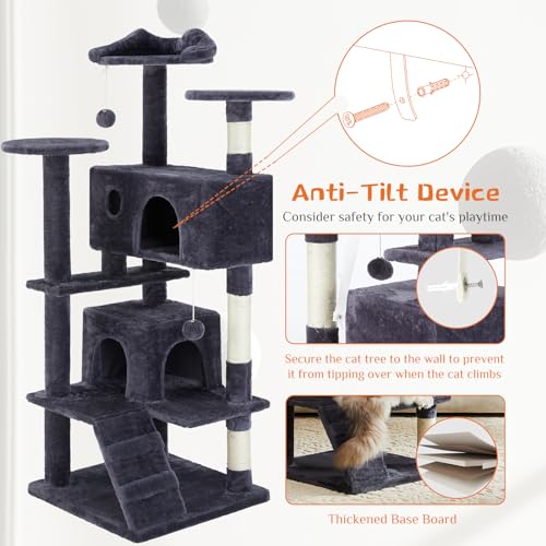 54 Inch Cat Tree Tower with Scratching Post (Grey / 54*19.7*19.7IN)