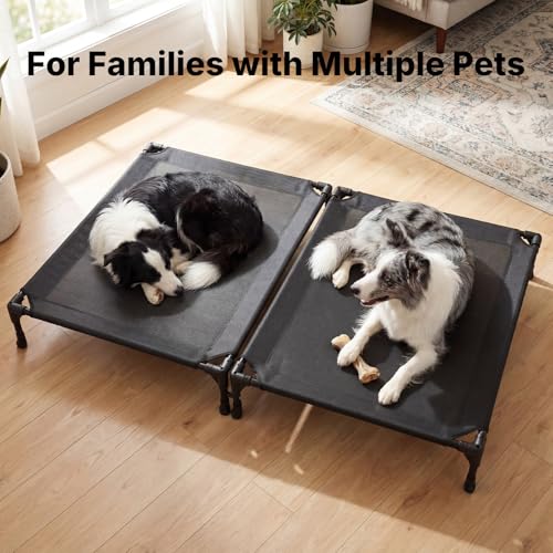 2 Pack Cooling Elevated Dog Bed (42.0"L x 30.0"W x 7.0"Th / 2Packs - Black (Connectable))
