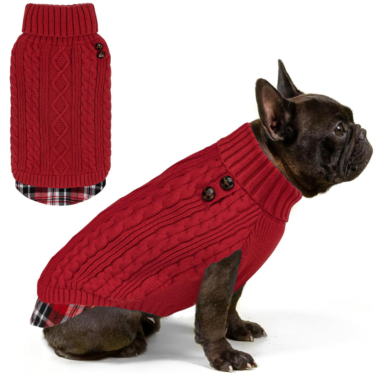 Dog Sweater for Small Medium Dogs Turtleneck Thick Knit Pullover (X-Large (19-27lbs) / 2# Red)