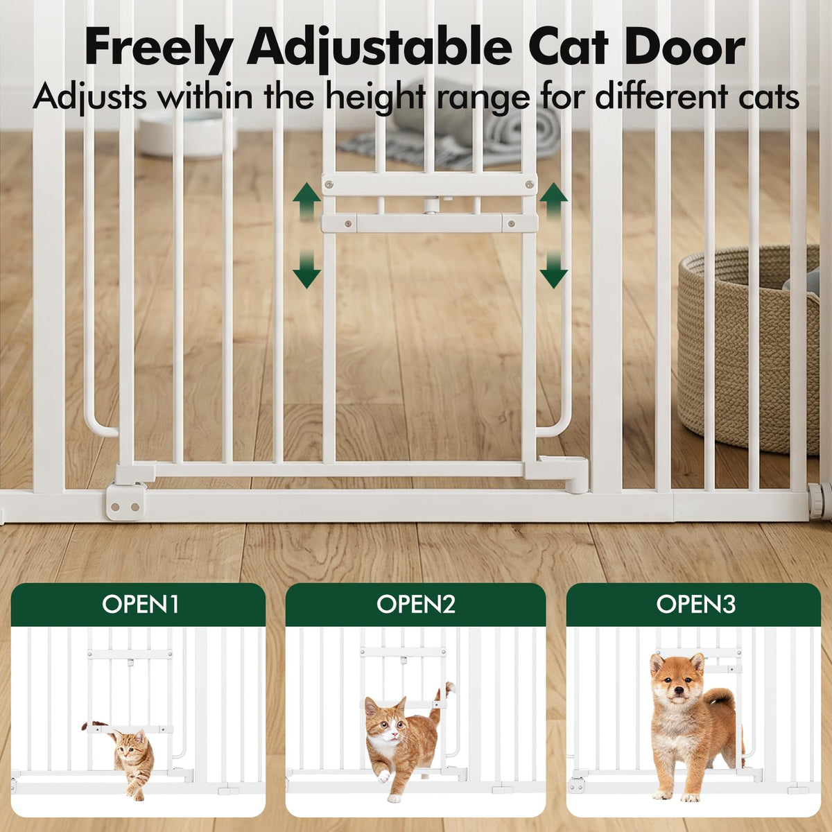 Extra Wide Pet Gate with Cat Door (White / 29.5-48"Wide,30"Tall)