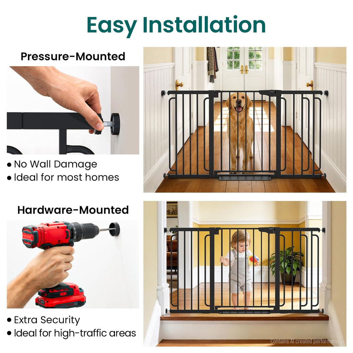 30.4 56.8" Extra Wide Baby Gate (Black / 30.4"-56.8" W x 30.5" H)