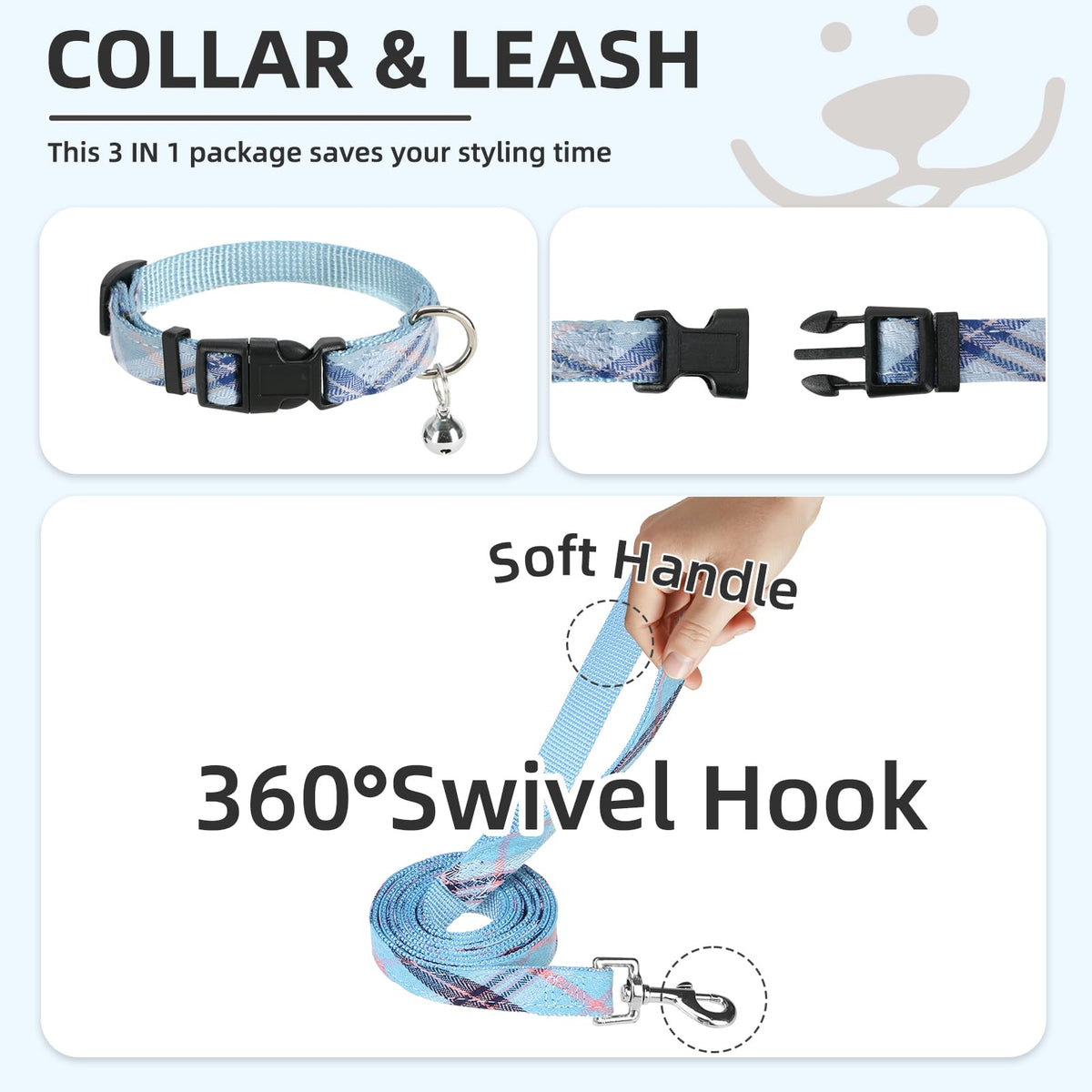 Dog Harness Collar and Leash Set No Pull for Small Medium Sized (Blue / XS (CHEST 13"-14.5"))