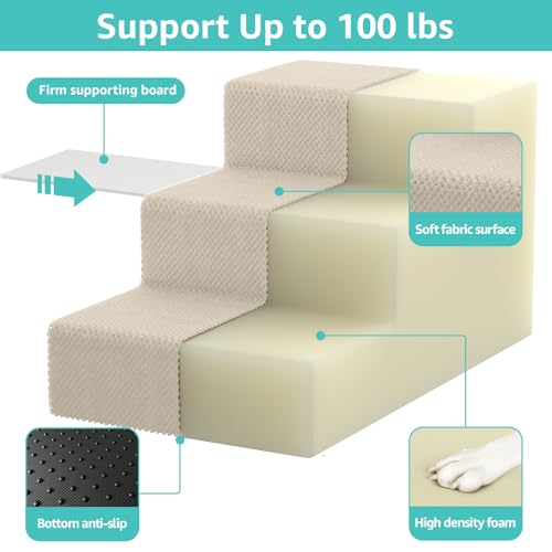 Large Dog Stairs for High Beds (Beige / 3 Steps (18" High))