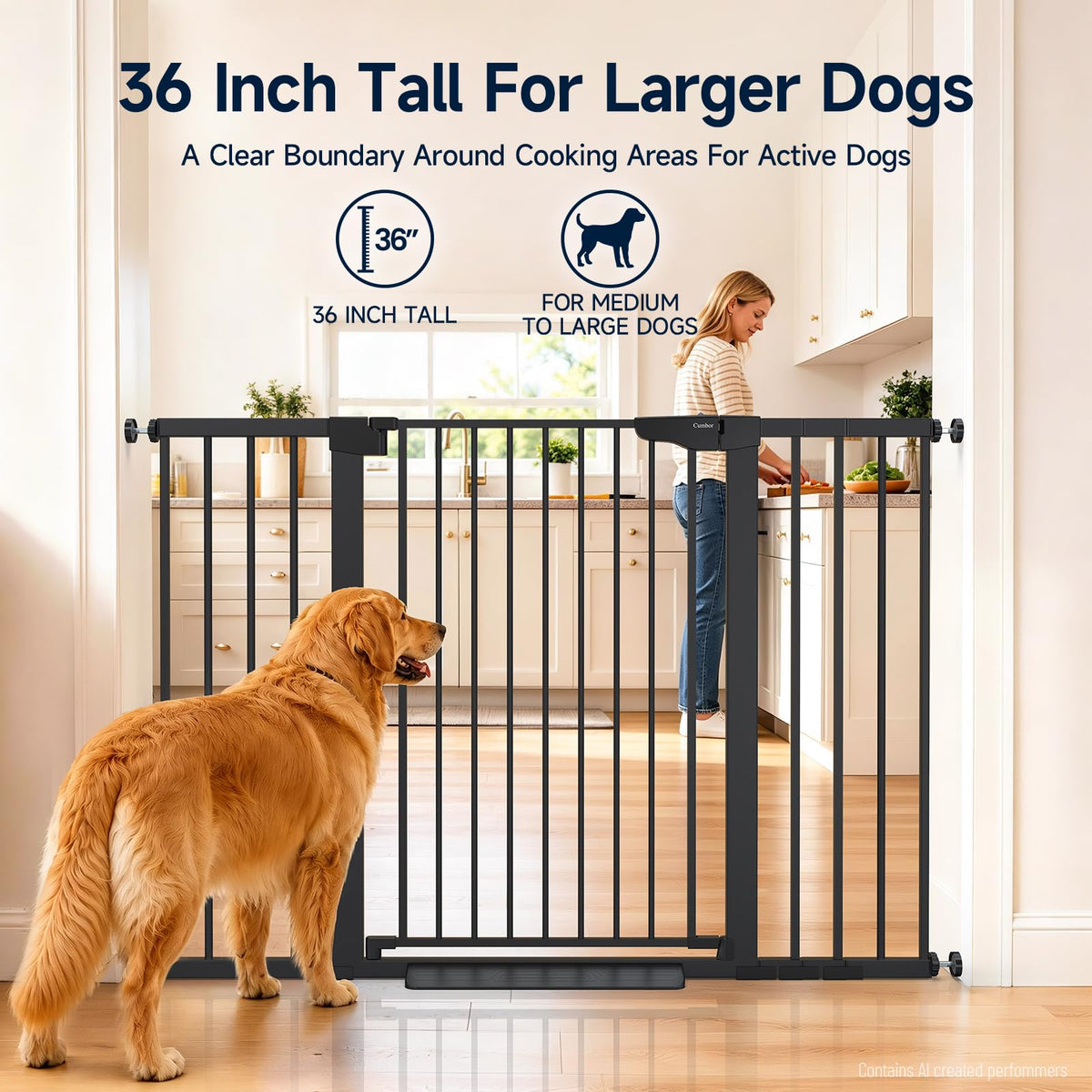 36" Extra Tall Dog Gate for Large Dogs (Black / 30"-54" W x 36" H)