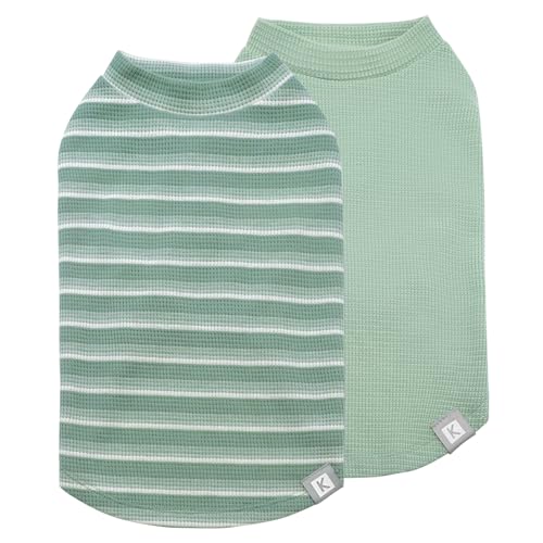 2Pack Waffle Dog Shirt for Small Dogs Striped Dog Sweater Tank Top (Small (4-7lbs) / 2Pack(Green+Striped))