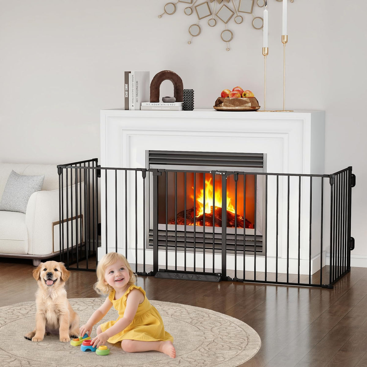 127.5" Wide Configurable Baby Gate for Fireplace Christmas Tree (Black / 127.5" Wide)