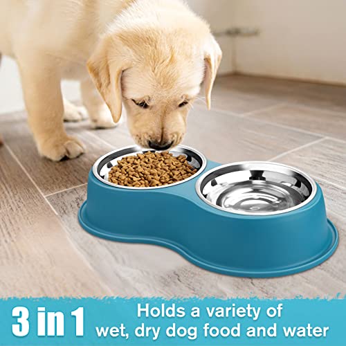 Stainless Steel Dog Bowls Double Non (Medium-18oz / 7.Lake Blue)