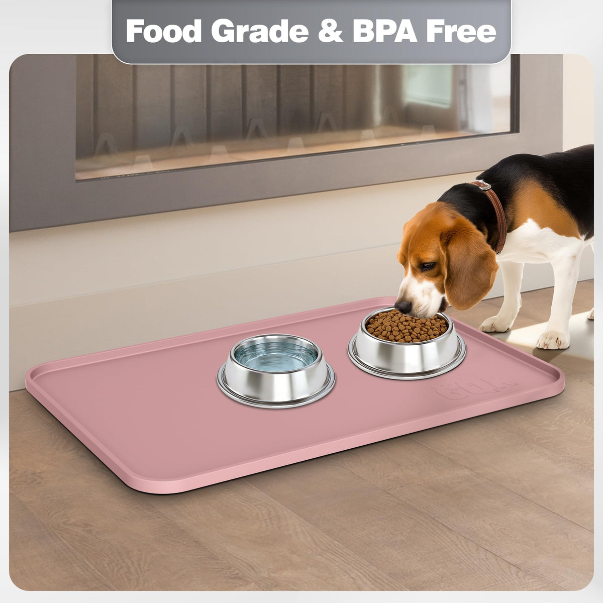 Silicone Dog Cat Food Mat Extra Thick Raised Edge (Dusty Rose / 20"L x 14"W)
