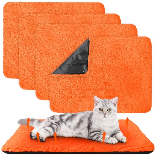 4 Pack Self Warming Cat Mat for Pets (16 x 20 Inch / Orange)