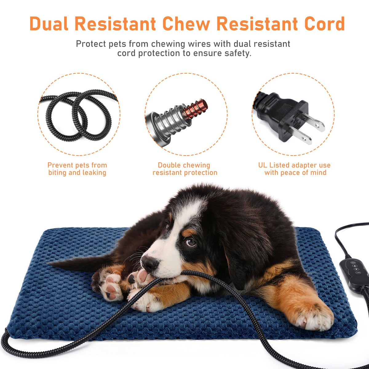 Heated Dog Bed (M: 28" x 20" / Navy Blue)