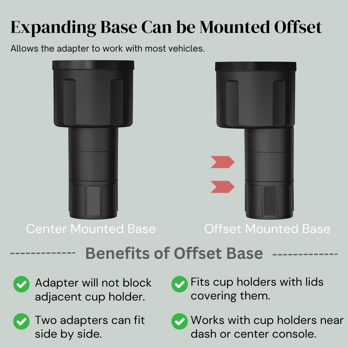 Car Cup Holder Expander (Holds 18-40 oz (Long Base) / Black)
