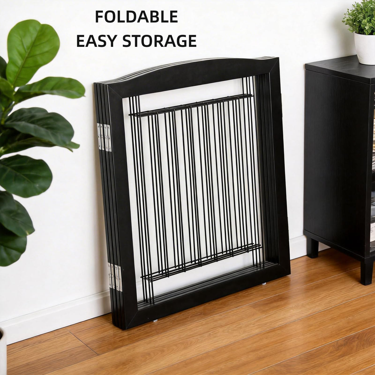 Freestanding Dog Fence Indoor (Black / 【4 Panels】80''w x 32''h)