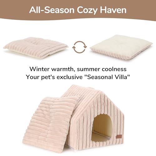 Cat Bed Cave Enclosed Washable Covered Dog Bed with Support Frame (Pink Beige / 15 Inch (Cats up to 12 lbs, Dogs up to 7 lbs))