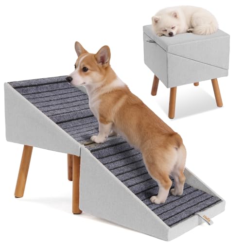 Dog Steps for Couch Foldable Dog Stairs for Small Dogs (Light Grey / XL(17.13”H))