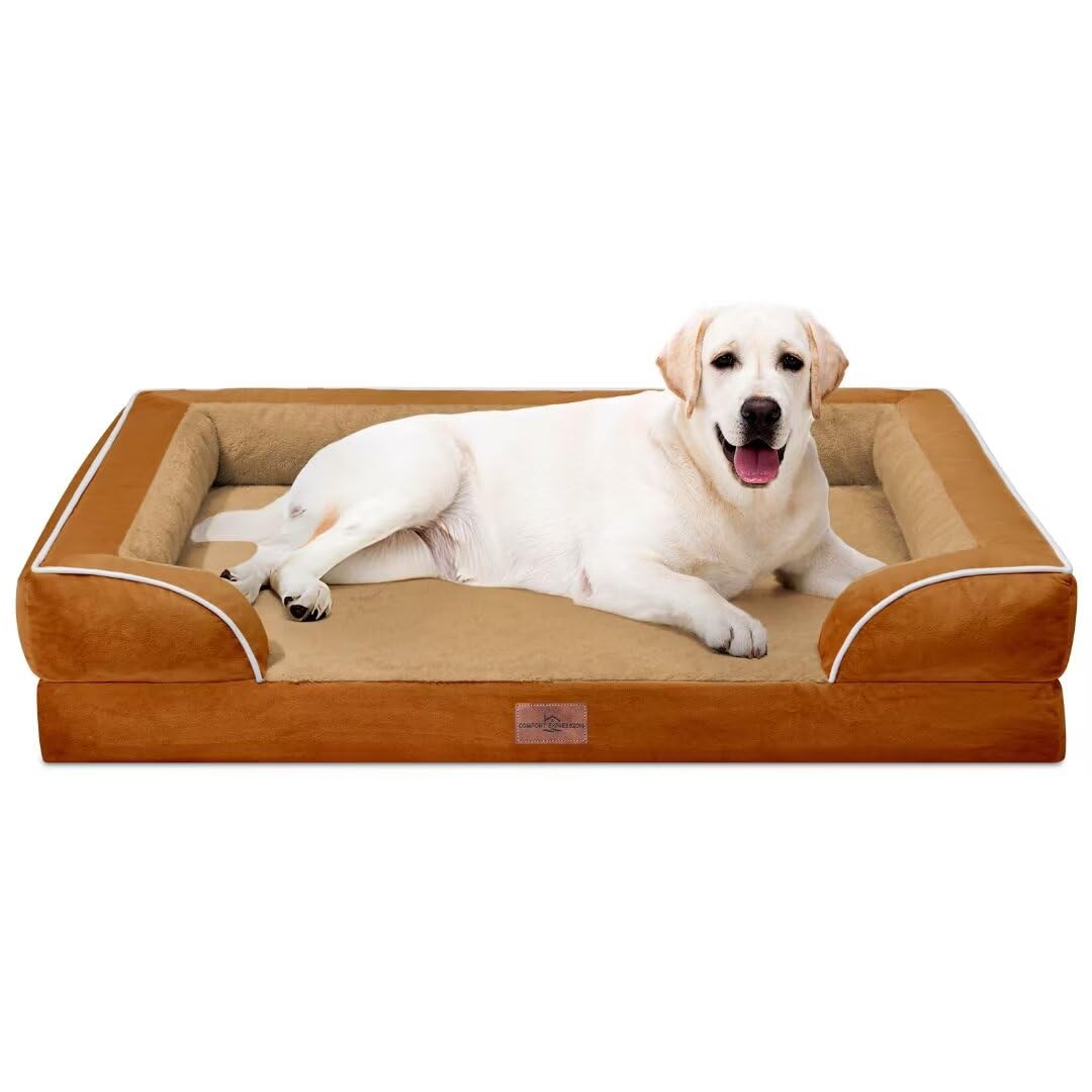 Waterproof Orthopedic Dog Beds for Extra Large Dog (45.0"L x 35.0"W x 8.5"Th / Orange)
