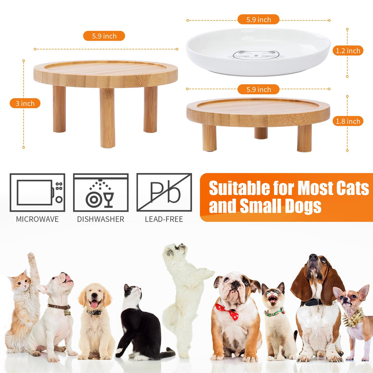 Shallow Wide Elevated Cat Bowls Whisker Fatigue (White)